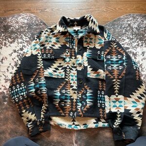 Geometric Patterned Jacket in Black and Teal